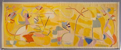 André LANSKOY (1902-1976) Tapisserie rectangulaire en laine rase au point noué à...