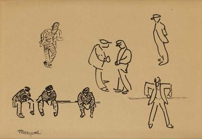Albert Marquet (1875-1947) Personnages Encre, marquée du cachet de la vente de l'atelier...