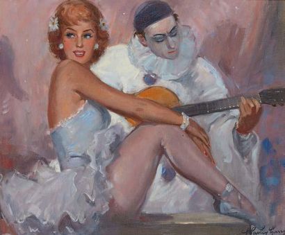 Charley GARRY (1891-1973) Danseuse et pierrot Huile sur toile, signée en ba sà droite,...