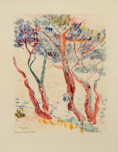 Henri MANGUIN (1874-1949) Arbres dans le Sud de la France Lithographie couleur. Signée...