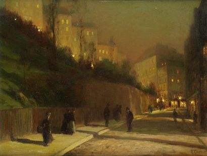 François Charles CACHOUD (1866-1943) Rue Saint Vincent à Montmartre, de nuit Huile...