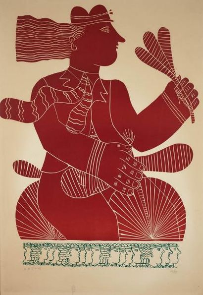 ALEC FASSIANOS (né en 1935) CYCLISTE 78 x 60 cm. Lithographie en ton rouge avec une...