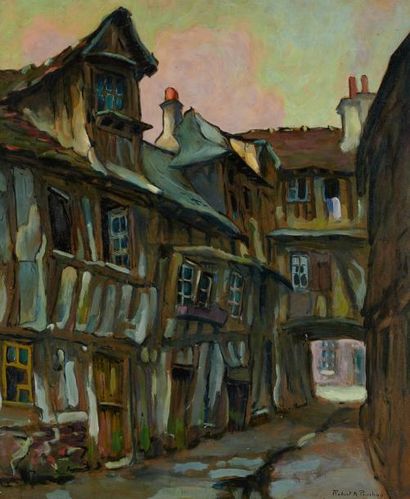 Robert Antoine PINCHON (1886-1943) Vue de Rouen Huile sur carton, signée en bas à...