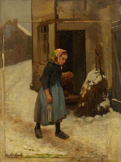 Camille Léopold CABAILLOT-LASSALLE (né en 1839) La jeune fille dans la neige Huile...