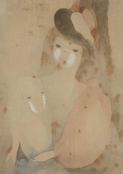 MARIE LAURENCIN Deux Femmes 33 x 23cm Reproduction d'une aquarelle (cachet sec dans...