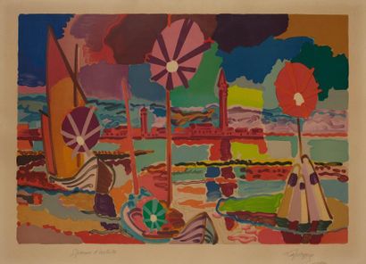 Charles LAPICQUE (1898-1988) VENISE 45 x 65 cm. Lithographie en couleurs sur vélin....