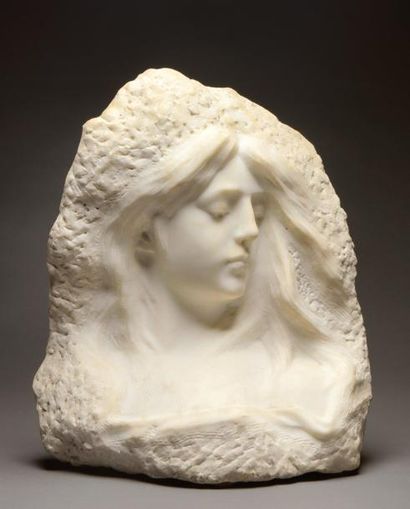 G.VERONA (XIX-XX°s) Sculpture en taille directe sur marbre de Carrare blanc figurant...