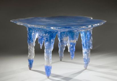 LOUIS DUROT(né en 1939) Importante table de salle à manger modèle «stalactites» en...