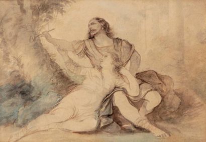 Jean-Jacques LAGRENEE dit «le jeune» (1739-1821) Renaud et Armide Aquarelle sur papier...