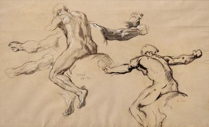 Henri LEHMANN (1814-1882) Etude d'homme Fusain 28 x 45 cm