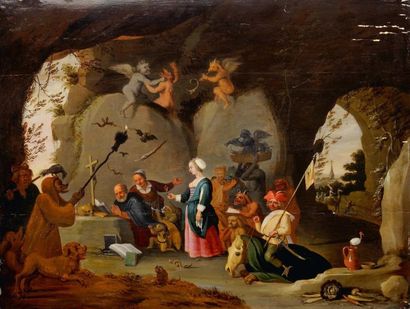 École Flamande du XVIIème siècle - Suiveur de David Teniers le jeune La tentation...