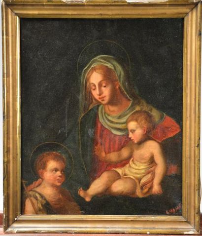 ECOLE FRANCAISE DU XVIIème SIECLE Vierge à l'Enfant avec Saint jean Baptiste Huile...