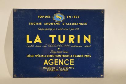 La Turin - Assurances Plaque émaillée 45...