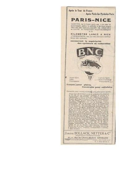 1923 - B.N.C. Carrossé Torpedo Sport Les cyclecars sont nés d'une contrainte légale...