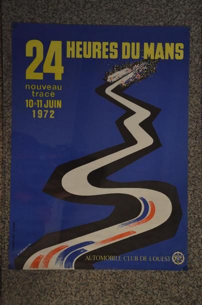 null Affiche «Les 24 Heures du Mans 1972» Dessin de J.Jacquelin pour le nouveau tracé...