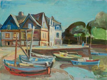 André PLANSON (1898-1981) Vue d'un port Huile sur toile, signée en bas à droite 55...