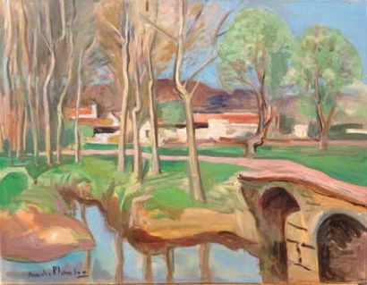 André PLANSON (1898-1981) Le pont Huile sur toile, signée en bas à gauche et porte...