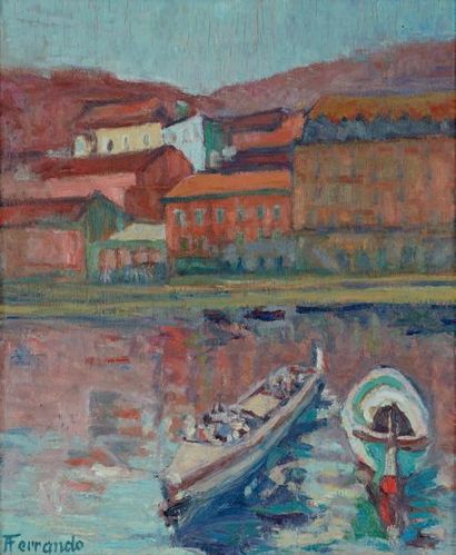 Augustin FERRANDO (1880-1957) Le port d'Oran Huile sur panneau, signée en bas à gauche...