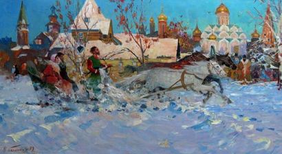 Filaret Ivanovitch PAKOUN (1912-2002) Pêcheurs près du feu, 1958 Huile sur toile,...