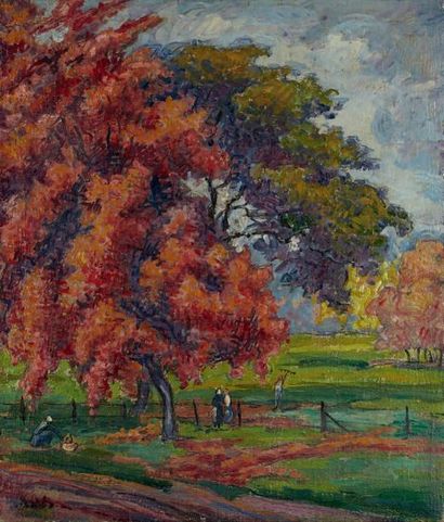 Jean Misceslas PESKE (1880-1949) Paysage d'automne Huile sur toile, signée en bas...