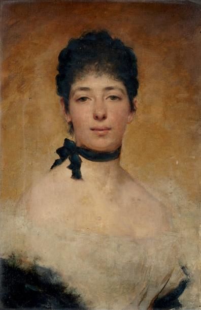 ECOLE FRANCAISE fin XIXeme SIECLE Portrait de femme au ruban noir Huile sur toile,...
