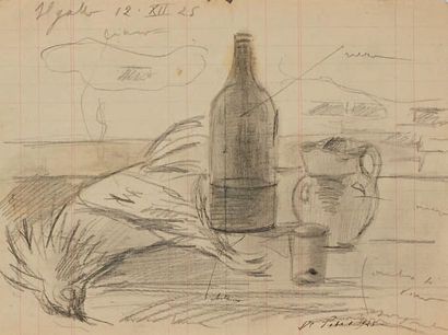 Filippo DE PISIS (1896-1956) Nature morte à la poule, 1925 Crayon sur papier, signé...