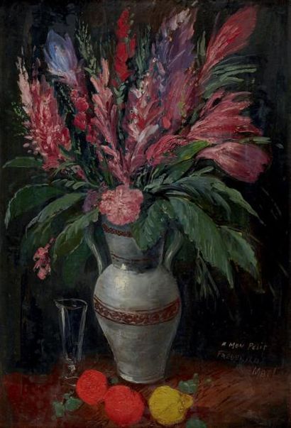 Attribué à Ismaël González de LA SERNA (1897-1968) Bouquet de fleurs Huile sur carton,...
