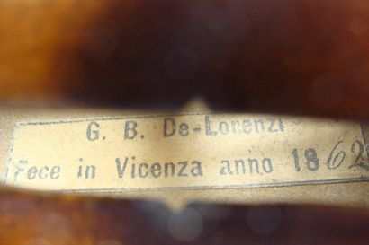 null Intéressant violon portant étiquette de J.B. de LORENZI fait à Vicenza 1862...