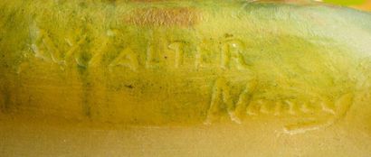 Amalric WALTER (1870-1959) «Danaé» Vide-poches en pâte de verre dans les tons jaune,...