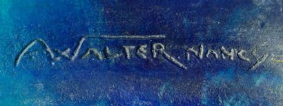 Amalric WALTER (1870-1959) Porte-plumes en pâte de verre dans les tons bleus, verts...