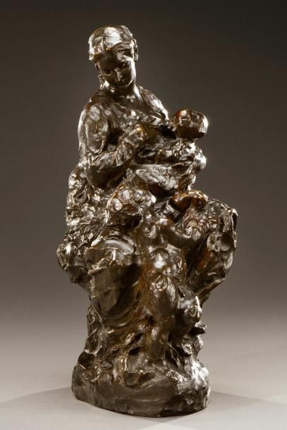 JULES DALOU (1838- 1902) Epreuve en bronze à patine noire figurant une maternité....