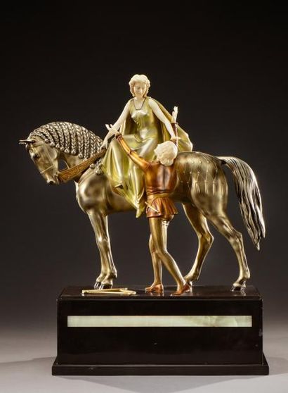 Otto POERTZEL (1876-1963) «Roméo et Juliette» Importante sculpture chryséléphantine...