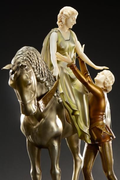 Otto POERTZEL (1876-1963) «Roméo et Juliette» Importante sculpture chryséléphantine...