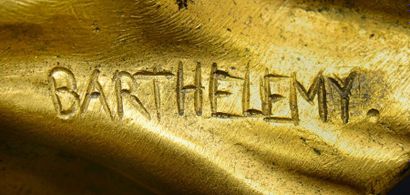 L.BARTHELEMY (XIX-XXème) Sculpture chryséléphantine en bronze doré et ivoire figurant...