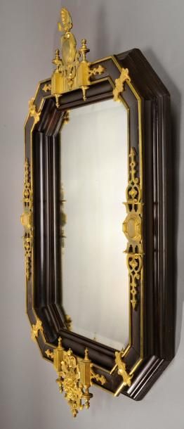 EDOUARD LIEVRE (1810-1892) Exceptionnel et rarissime miroir en bois exotique teinté...