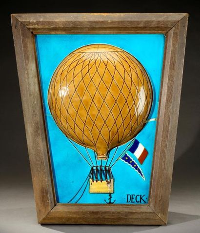 Théodore DECK (1823-1891) Panneau décoratif en céramique émaillée bleue à décor en...