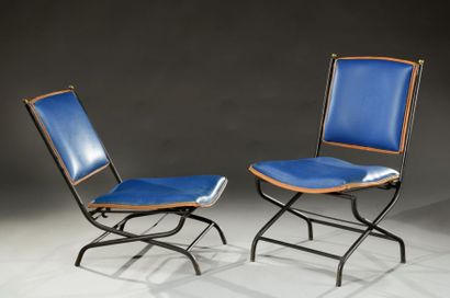 JACQUES ADNET (1900-1984) Paire de chaises réglables à assise et dossier entièrement...