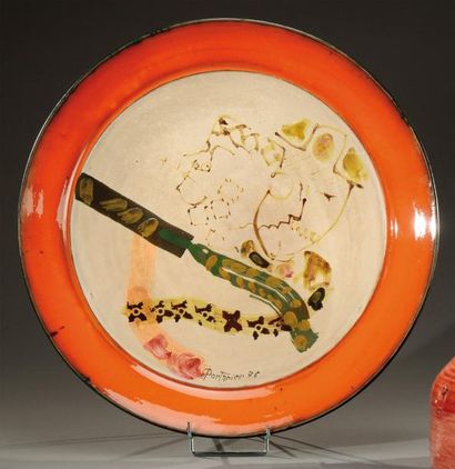 Gilbert PORTANIER (né en 1926) Important plat circulaire en céramique émaillée polychrome...