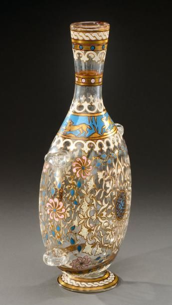 PHILIPPE JOSEPH BROCARD (mort en 1896) Rare vase panse renflée et aplatie et long...