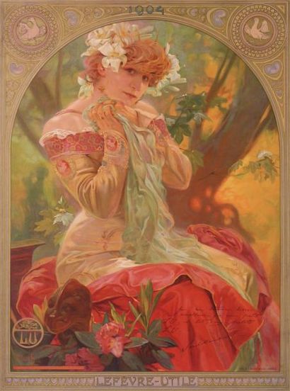 Alphonse MUCHA (1860-1939) «Lefevre Utile- Sarah Bernhardt" Impression lithographique...