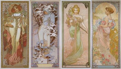 Alphonse MUCHA (1860-1939) «Quatre Saisons» Rare série complète d'impression lithographique...