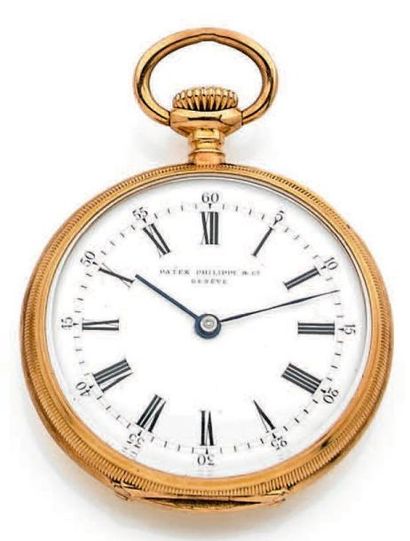 PATEK PHILIPPE Vers 1900 Montre de col en or 18K. Cadran émail chiffres Romains....