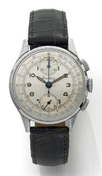 BREITLING Vers 1945 Ref 178. Chronographe en métal chromé, fond acier 2 compteurs....