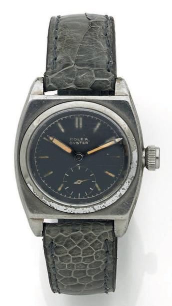 ROLEX Oyster Vers 1940 Modèle homme en chromé modèle Viceroy. Cadran noir, index...