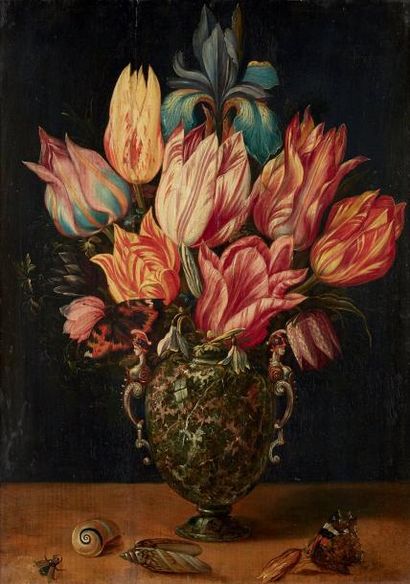 Gaspar van den HOECKE (1595 - ca.1648, actif à Anvers) Tulipes et iris dans un vase...