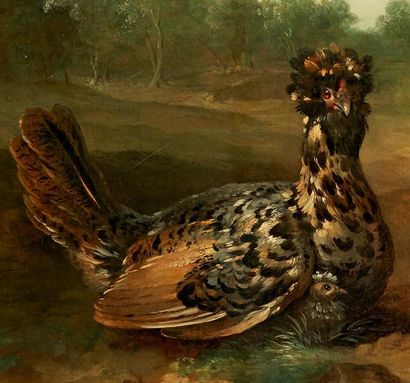 Jean Baptiste OUDRY (1685-1755) et son atelier Poule de Houdan et ses petits dans...