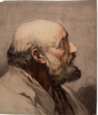 Ecole Française du XIXème Portrait d'homme barbu de profil Aquarelle à vue 26,5 x...