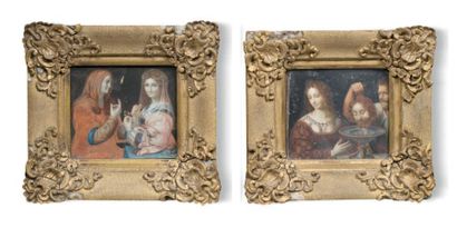 Ecole Française du XVIIème Judith et Holopherne Deux petites miniatures 10 x 12 ...