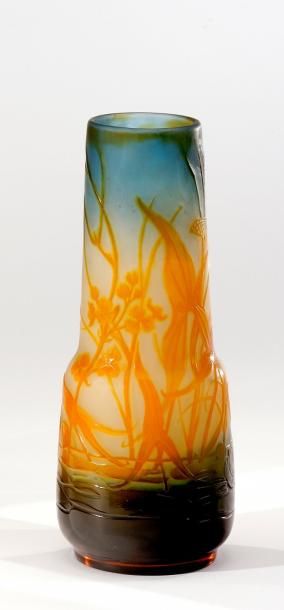 ÉTABLISSEMENT GALLÉ Vase de forme cylindrique en verre doublé à décor dégagé à l?acide...