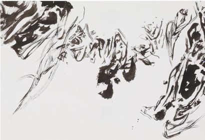 CHU TEH-CHUN (1920-2014) Composition, circa 1970-75 Encre sur papier, signée en bas...